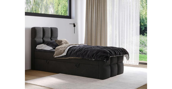 BOXBETT 90/200 cm,  in Schwarz, gepolstertes Kopfteil, Bettkasten, Topper, H3 = fest  - Schwarz, Design, Holzwerkstoff/Kunststoff (90/200cm) - Xora