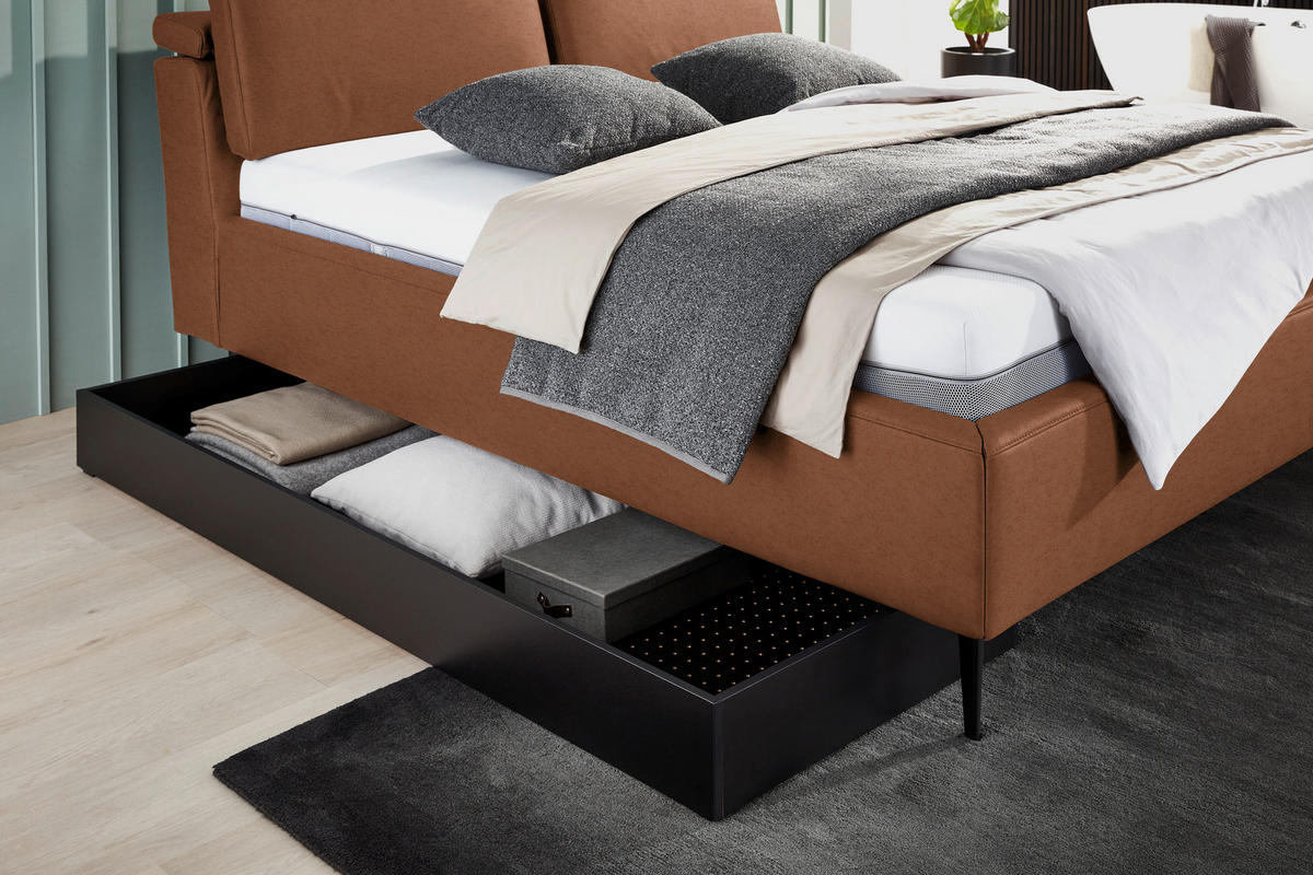 POLSTERBETT 180/200 cm  in Cognac  - Hellbraun/Cognac, Design, Holz/Textil (180/200cm) - Johann Jakob