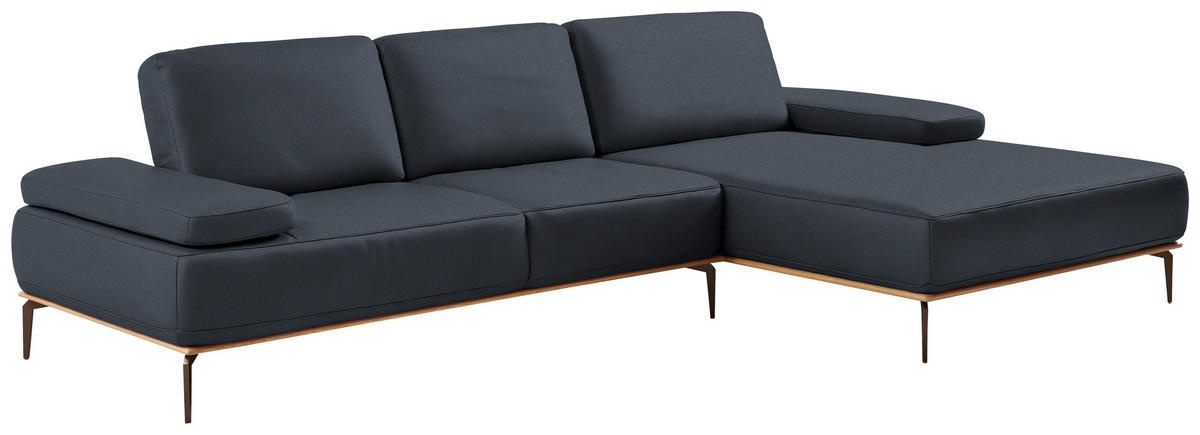 ECKSOFA in Echtleder Dunkelblau  - Bronzefarben/Dunkelblau, Design, Leder/Holz (314/176cm) - Valnatura