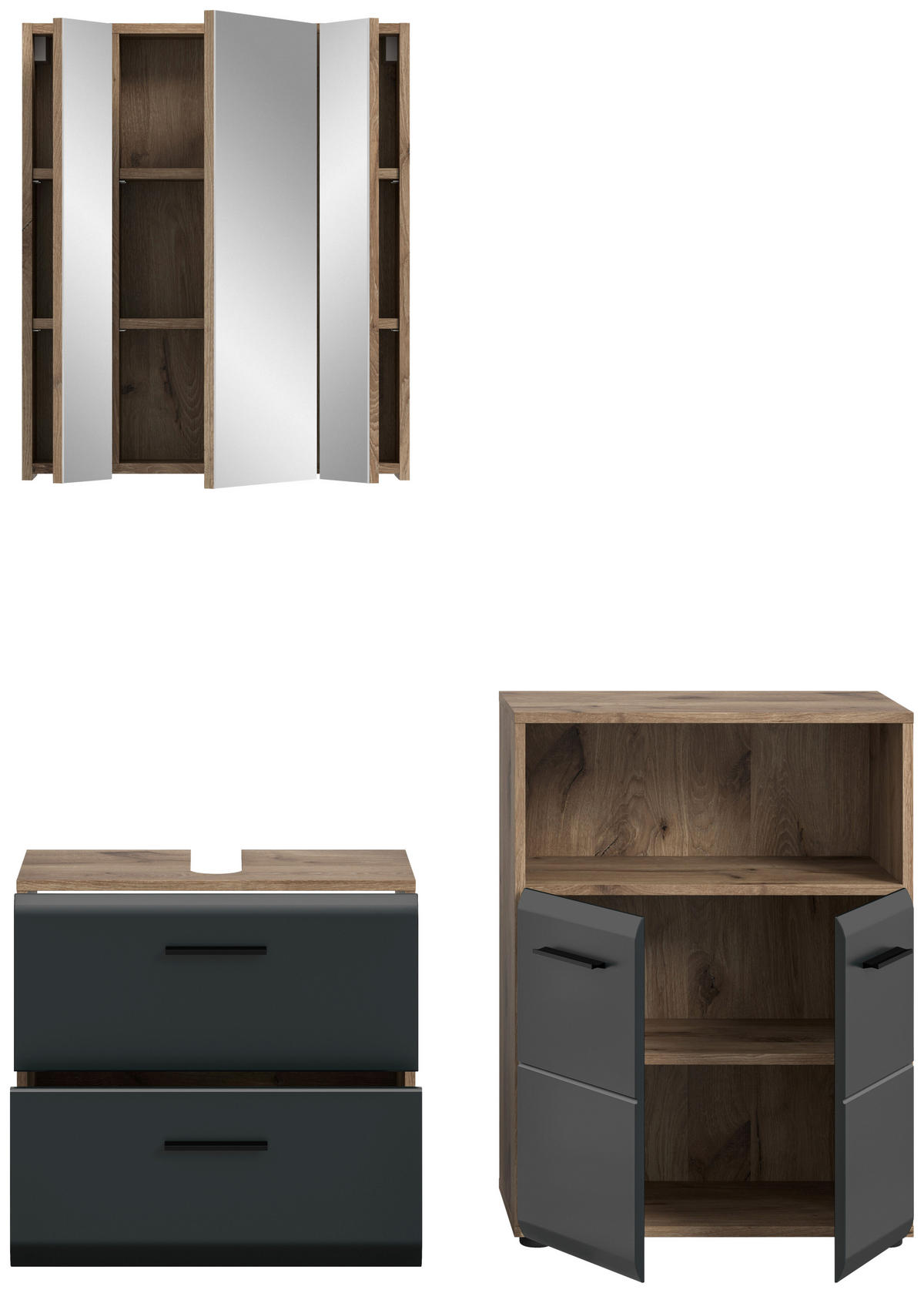 BADEZIMMER 3-teilig  in 120 cm  - Eiche dunkel/Schwarz, Basics, Holzwerkstoff/Kunststoff (120cm) - MID.YOU