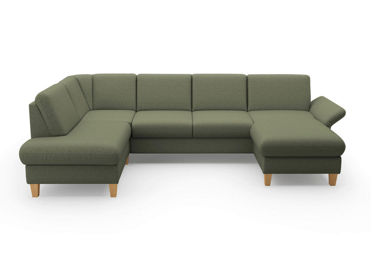 WOHNLANDSCHAFT in Flachgewebe Olivgrün  - Eichefarben/Olivgrün, Konventionell, Holz/Textil (195/314/164cm) - Sit & More