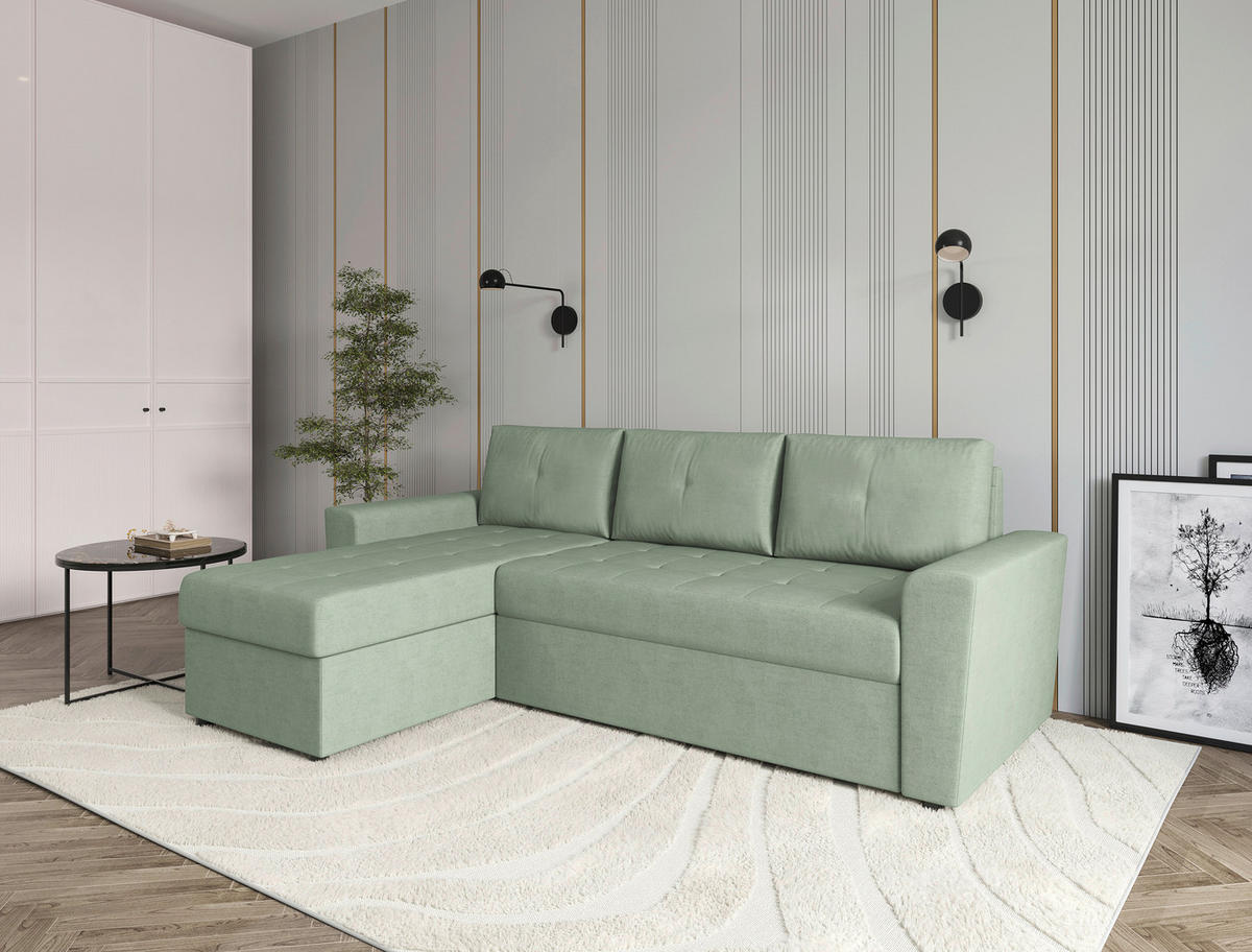 ECKSOFA TERMOLI in Jacquard Mintgrün  155/231 cm  - Schwarz/Mintgrün, Design, Kunststoff/Textil (155/231cm) - MID.YOU