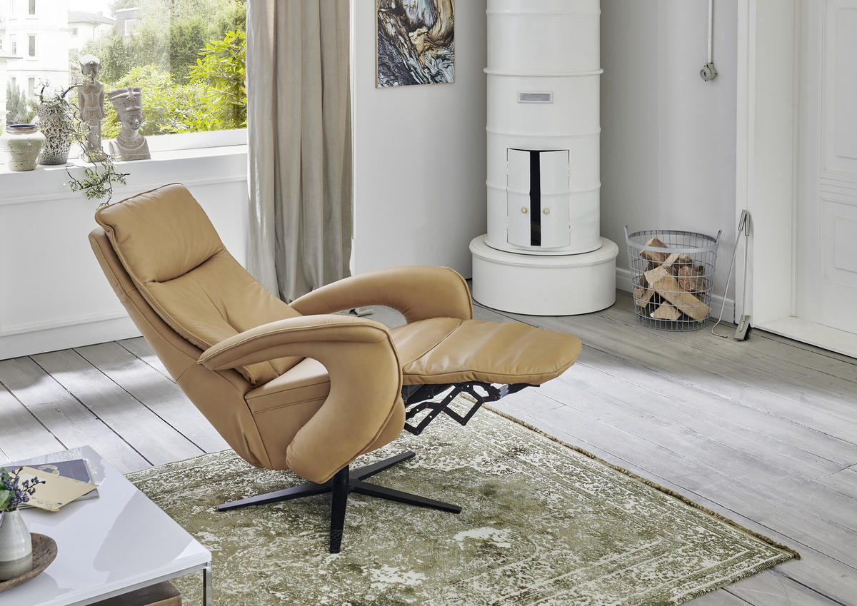 RELAXSESSEL in Leder Dunkelgelb  - Dunkelgelb/Schwarz, Design, Leder/Metall (77/110/87cm) - Valdera