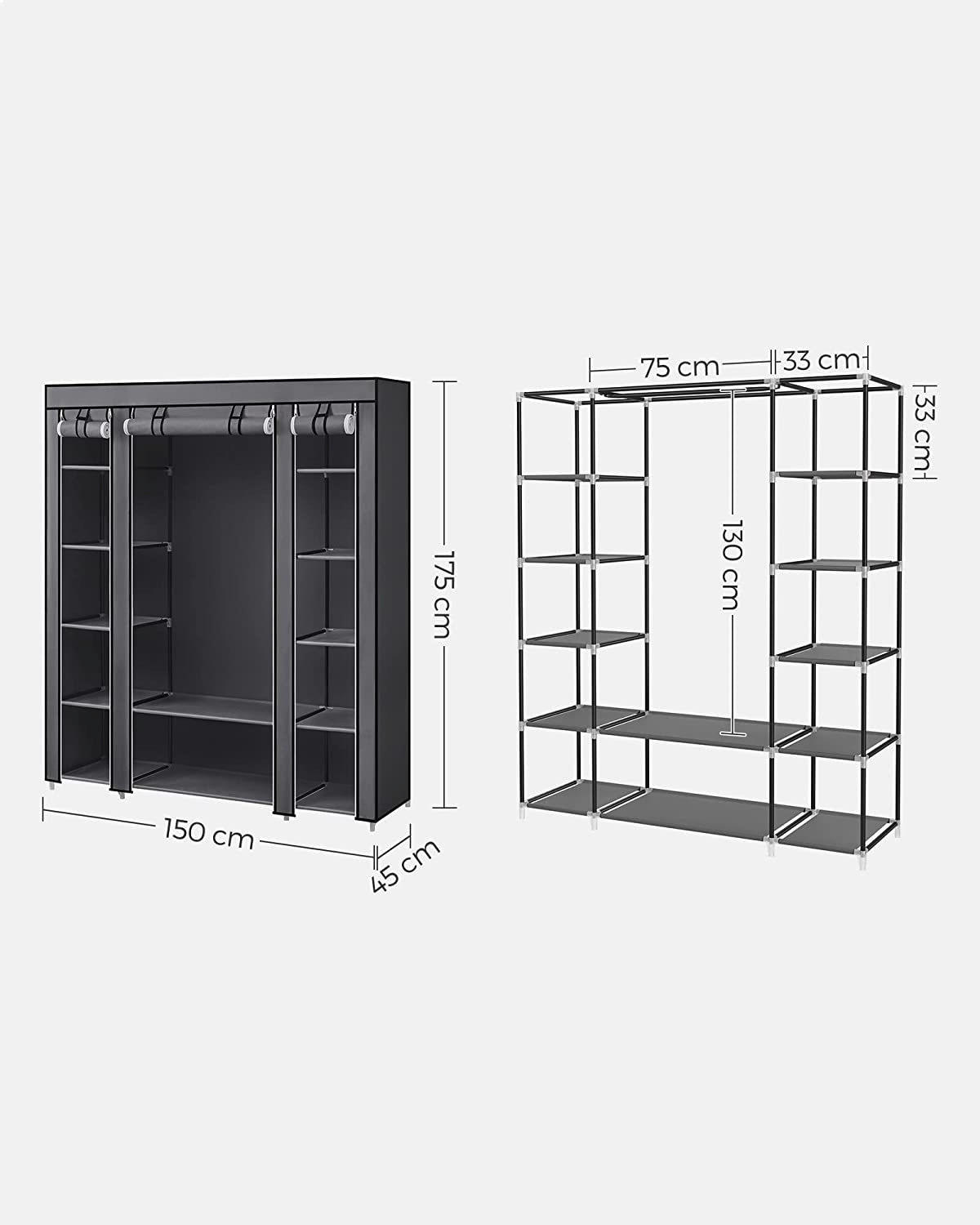 STOFFSCHRANK Grau  - Grau, Trend, Kunststoff/Textil (150/175/45cm) - Boxxx