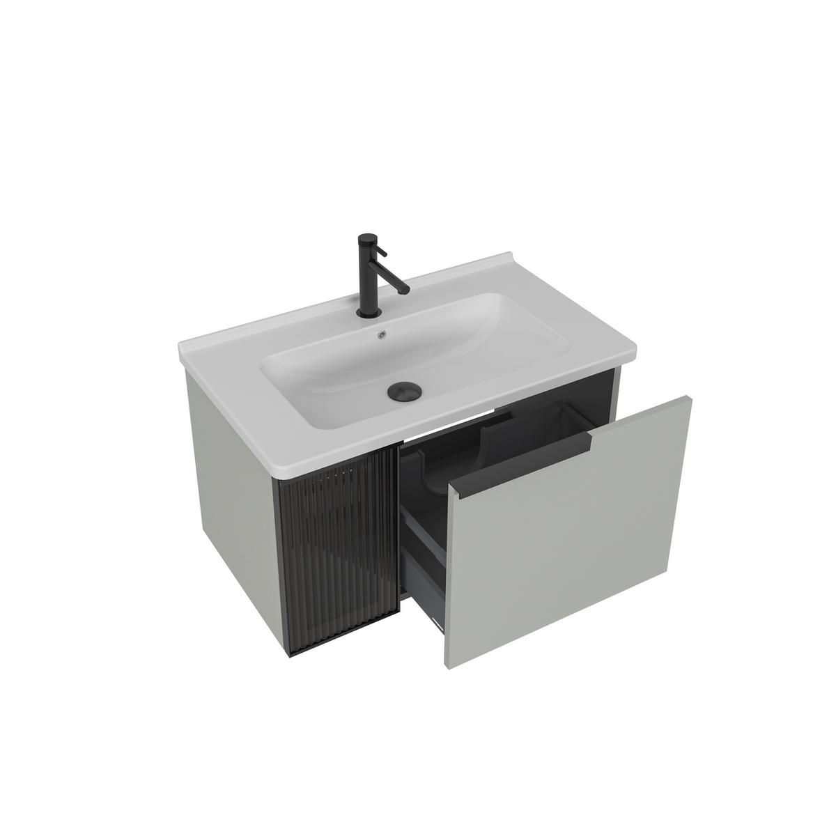 BADEZIMMER 3-teilig  in  - Weiß Hochglanz/Beige, MODERN, Glas/Holz (80/114/45cm) - MID.YOU