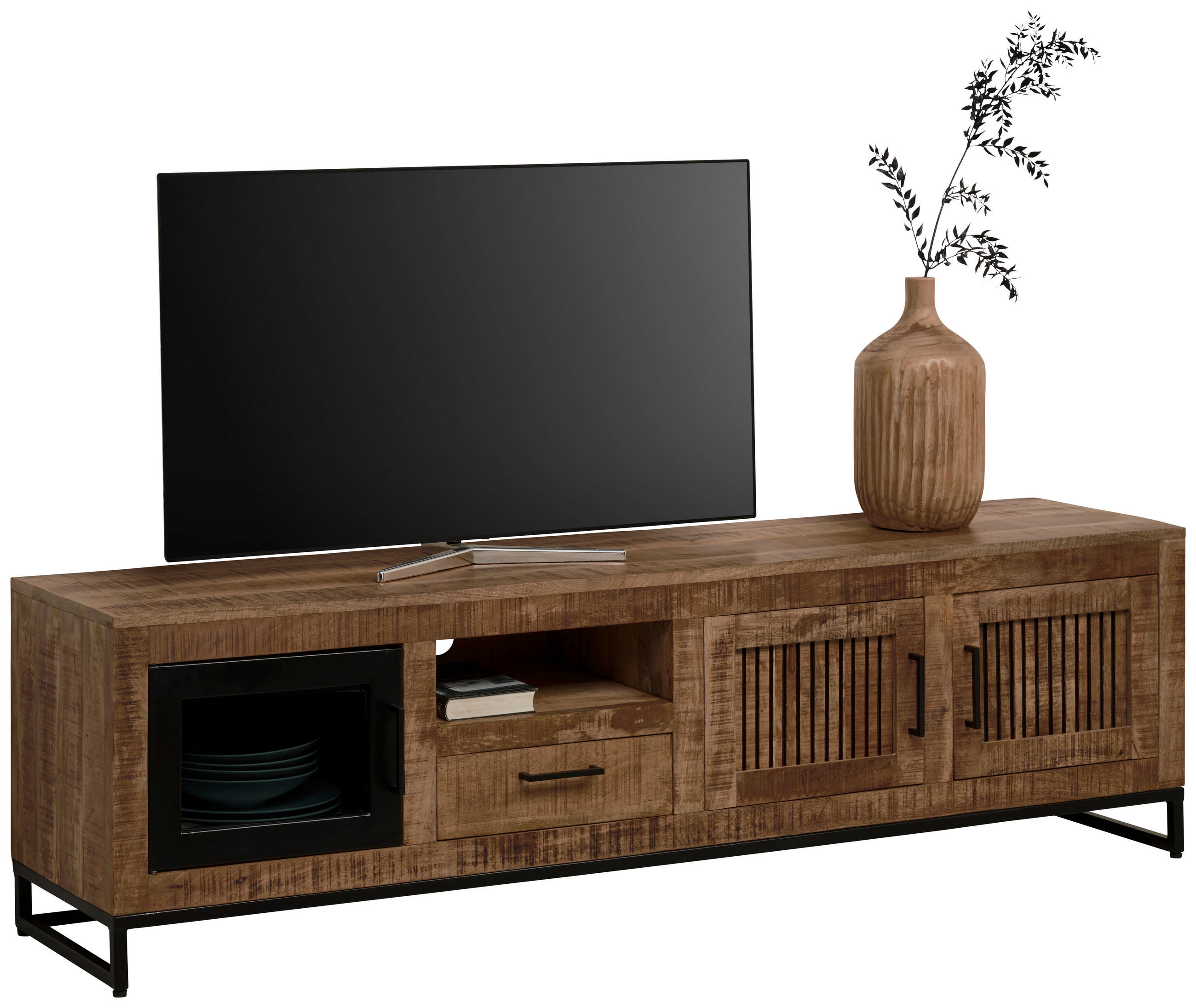 LOWBOARD  in 175/50/40 cm  - Hellbraun/Schwarz, Design, Glas/Holz (175/50/40cm) - Carryhome