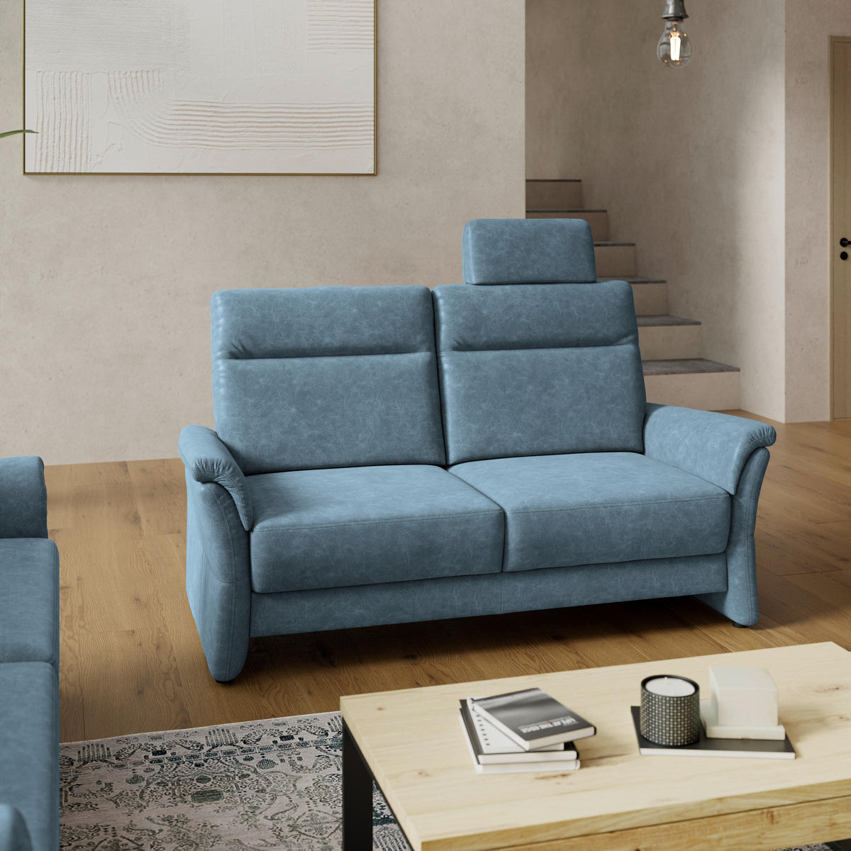 2,5-SITZER Mikrofaser Blaugrau  - Blaugrau/Schwarz, Konventionell, Kunststoff/Textil (170/99/91cm) - Elegando