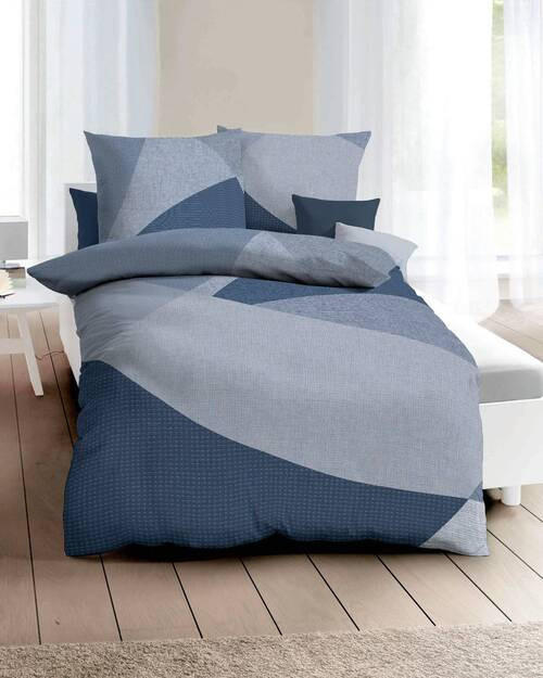 POSTELJNINA Vista 200/200 cm saten modra, naravne barve  - modra/naravne barve, Konvencionalno, tekstil (200/200cm) - Kaeppel