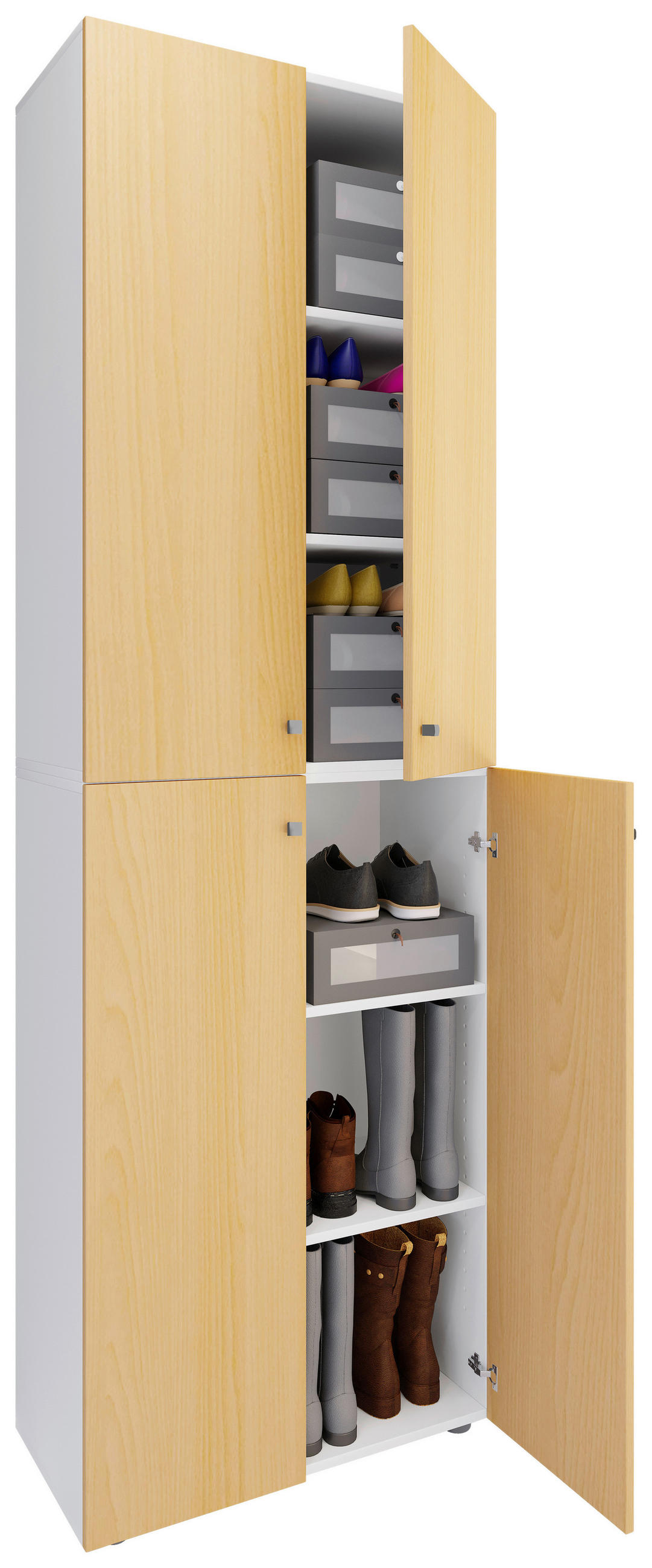 SCHUHSCHRANK Weiß, Buchefarben  - Silberfarben/Buchefarben, Design, Holzwerkstoff/Kunststoff (70/220/40cm) - MID.YOU