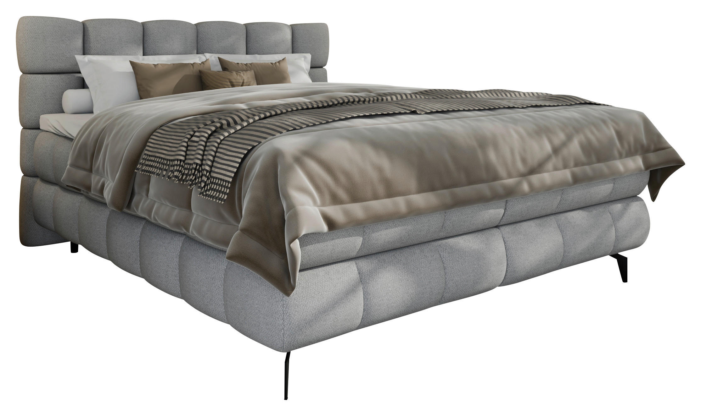 BOXBETT 160/200 cm,  in Grau, Bettkasten, Topper, H3 + H3 = fest  - Schwarz/Grau, Trend, Textil/Metall (160/200cm) - Esposa