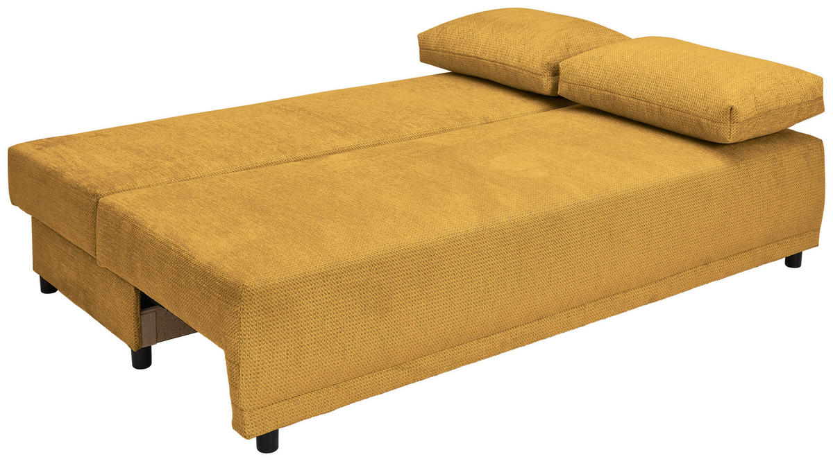 SCHLAFSOFA  mit Stoffauswahl, Liegefunktion, Schlafen auf Sitzhöhe, Rücken echt Chenille Senfgelb  - Senfgelb/Schwarz, KONVENTIONELL, Kunststoff/Textil (201/72/98cm) - Carryhome