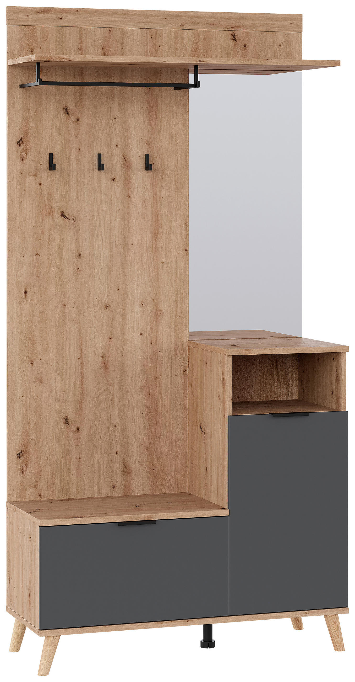 GARDEROBE  in 100/204/40 cm  - Graphitfarben/Eiche Artisan, Design, Glas/Holzwerkstoff (100/204/40cm) - home24