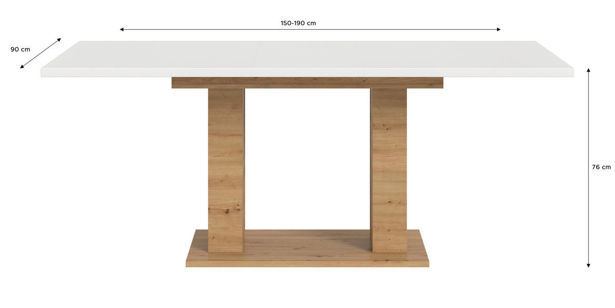 AUSZIEHTISCH Weiß rechteckig  ausziehbar  - Eiche Artisan/Weiß, KONVENTIONELL, Holzwerkstoff (150-190/90/76cm) - MID.YOU