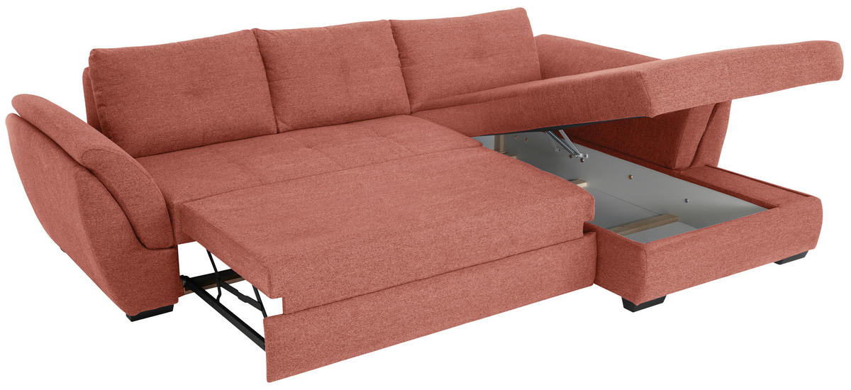 ECKSOFA in Webstoff Koralle  - Koralle/Schwarz, Design, Kunststoff/Textil (278/187cm) - Livetastic