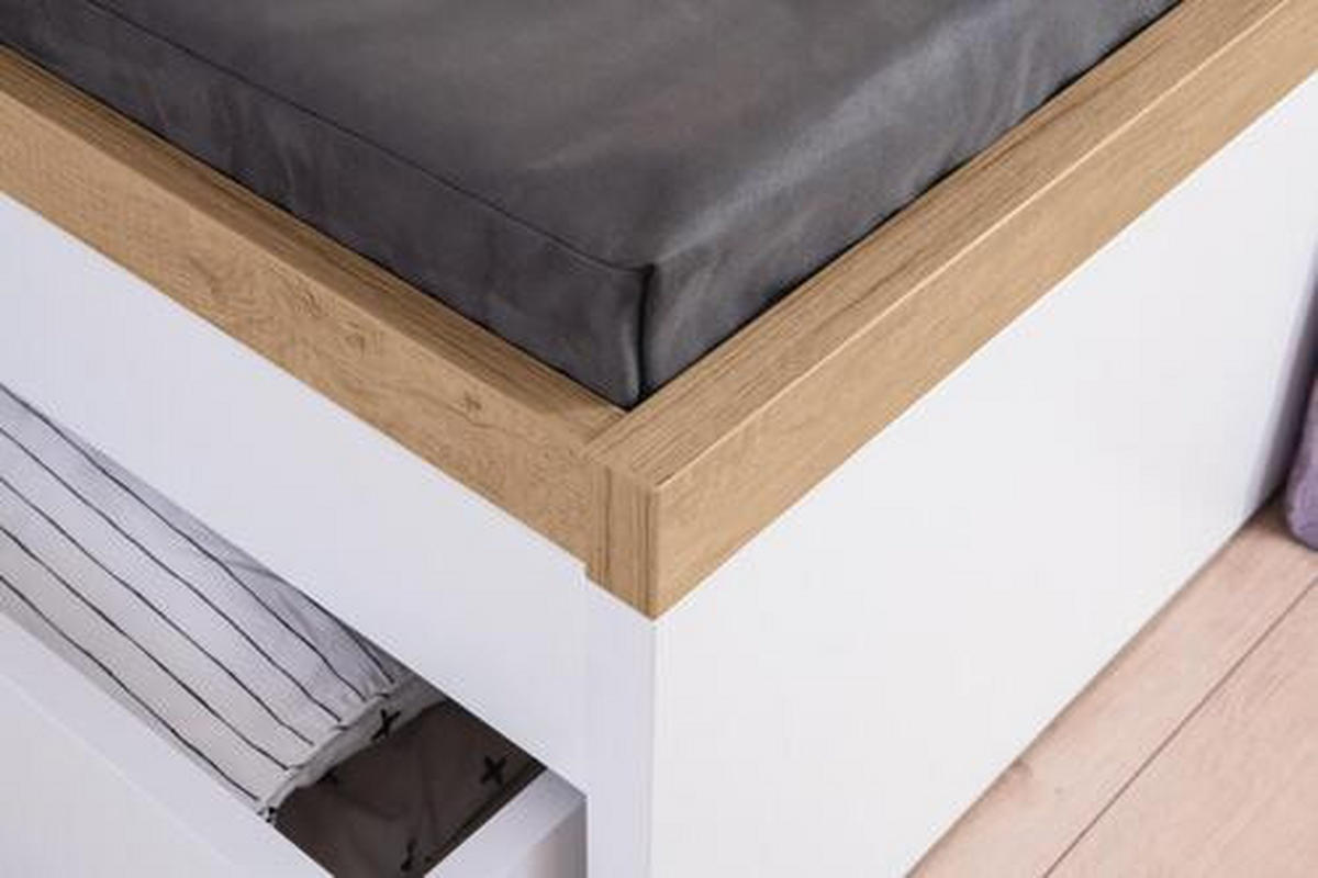 BETT Oscar 90/200 cm Weiß, Eichefarben  - Eichefarben/Weiß, KONVENTIONELL (90/200cm) - Paidi