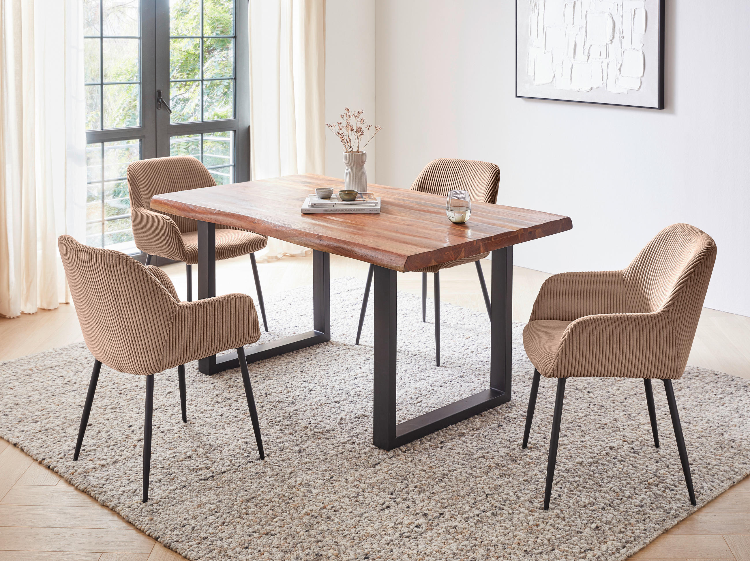 ARMLEHNSTUHL in Eisen Cord - Taupe/Schwarz, Design, Textil/Metall (57/85/60cm) - Xora