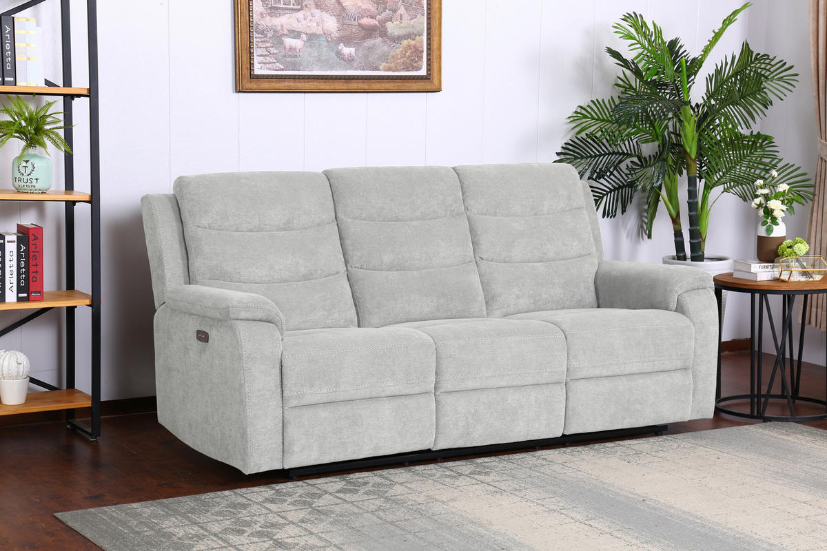 3-SITZER-SOFA Webstoff Hellgrau  - Hellgrau/Schwarz, KONVENTIONELL, Kunststoff/Textil (208/102/93cm) - P & B