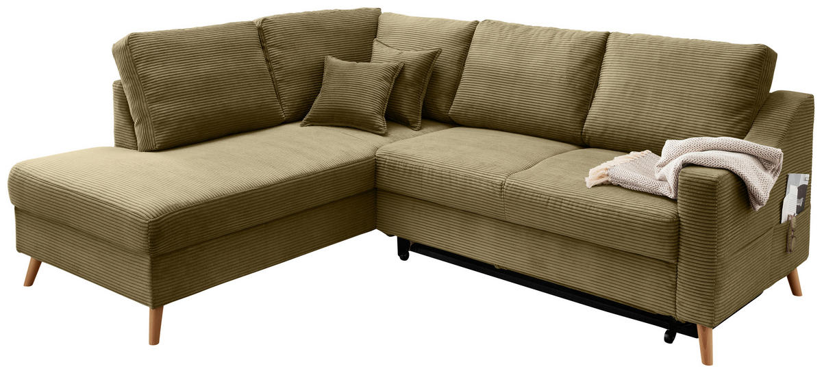ECKSOFA in Cord Olivgrün  - Naturfarben/Olivgrün, Modern, Holz/Textil (200/230cm) - Livetastic