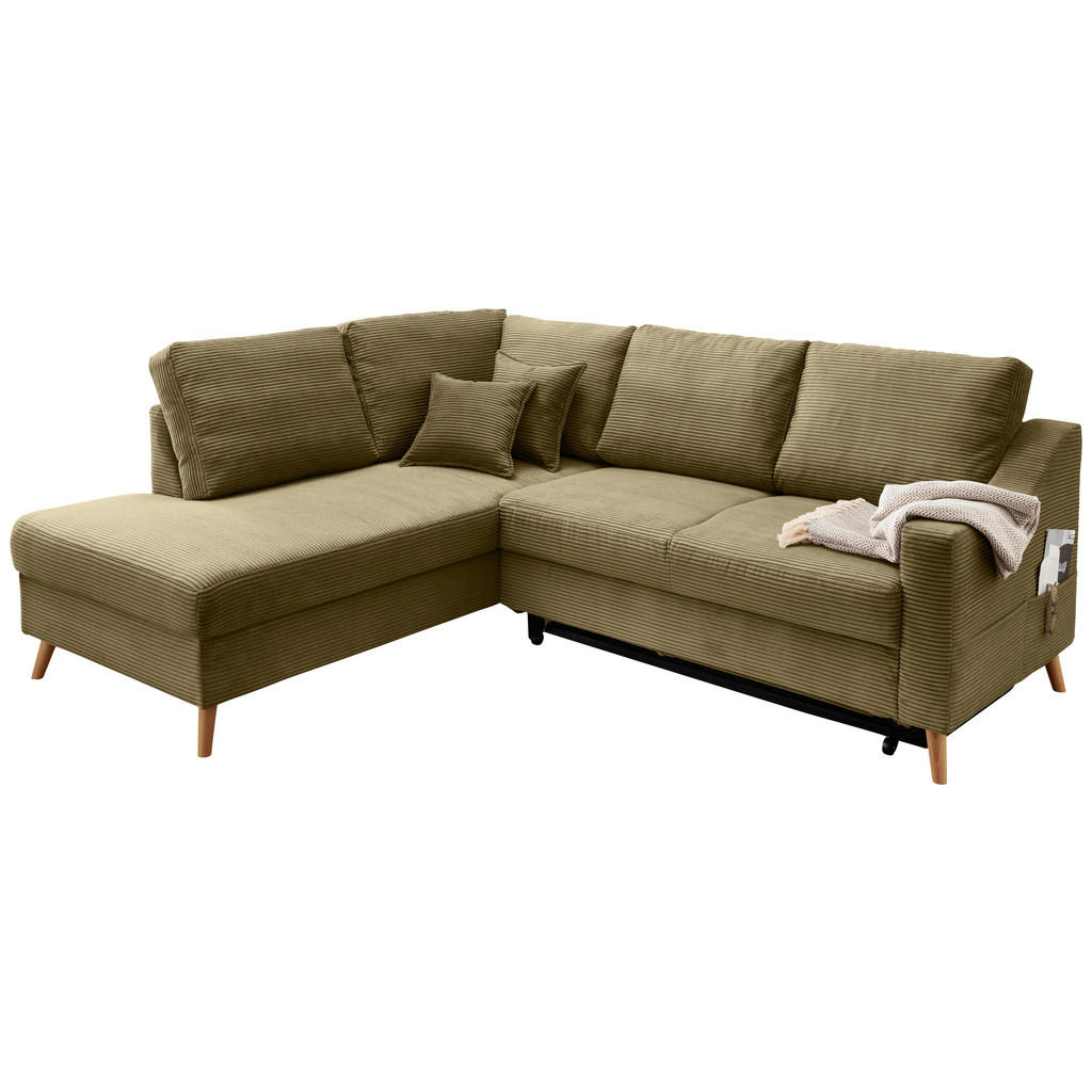 Thumbnail - Livetastic Ecksofa Valentina, Olivgrün, Textil, Buche, Uni, 4-Sitzer, Füllung: Schaumstoff, Ottomane links, L-Form, 230x...