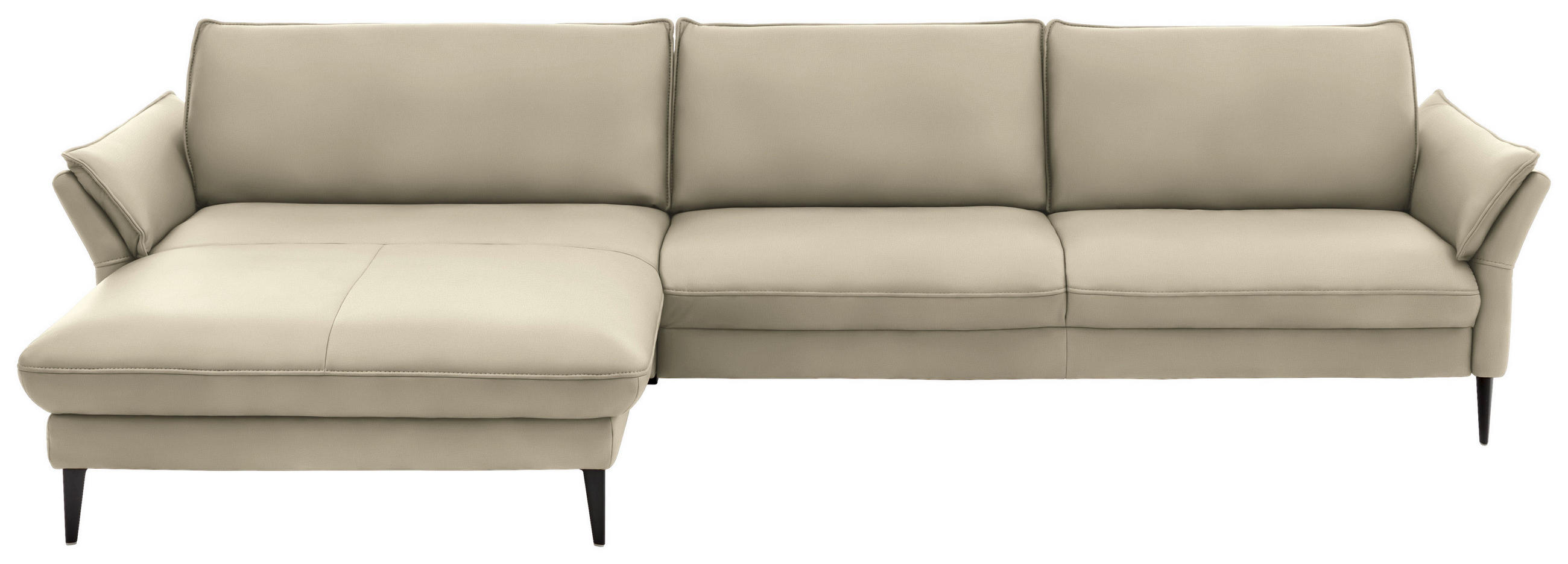 ECKSOFA Creme Echtleder  - Creme/Schwarz, Design, Leder/Metall (172/334cm) - Hukla