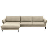 ECKSOFA Creme Echtleder  - Creme/Schwarz, Design, Leder/Metall (172/334cm) - Hukla