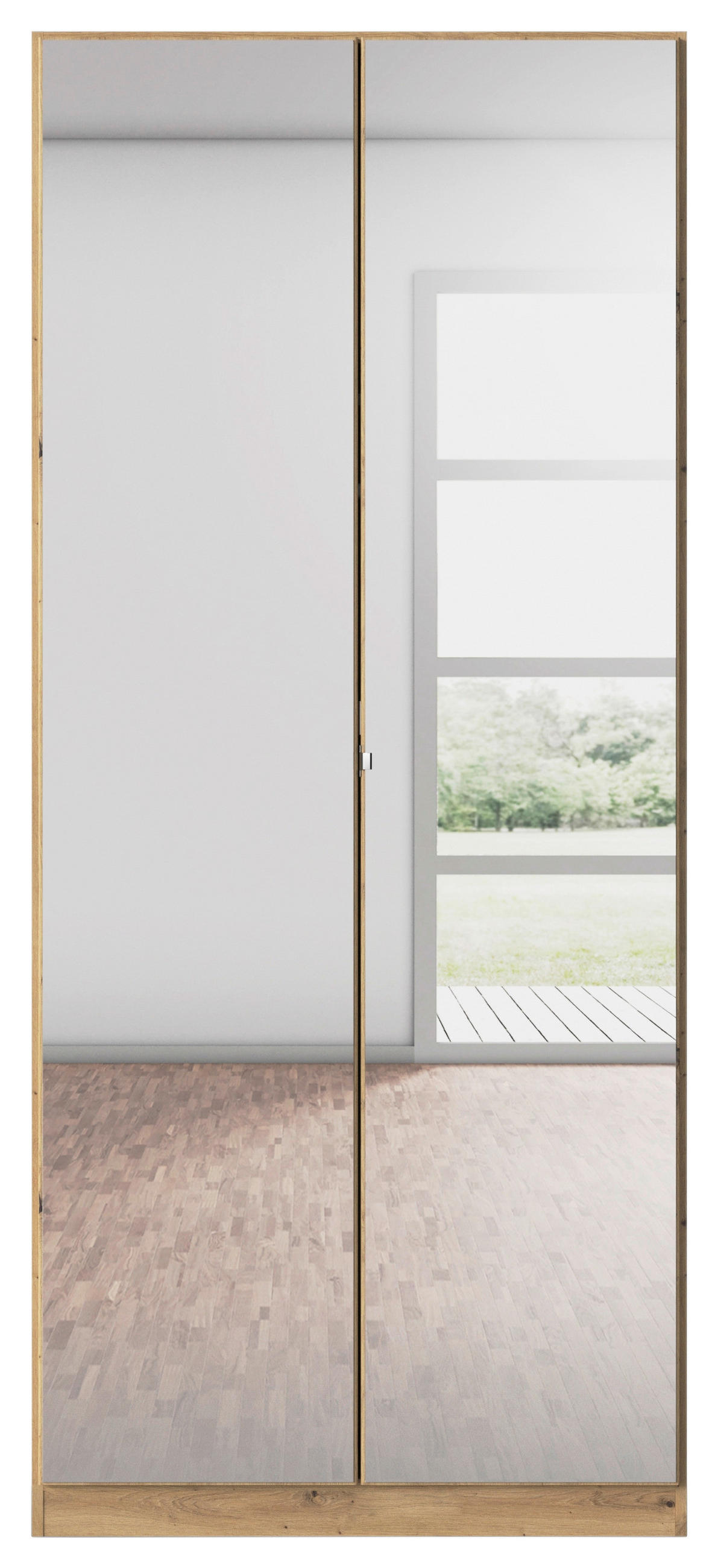 DREHTÜRENSCHRANK 91/210/54 cm 2-türig Eiche Artisan  - Chromfarben/Eiche Artisan, MODERN, Glas/Holzwerkstoff (91/210/54cm) - Rauch Möbel