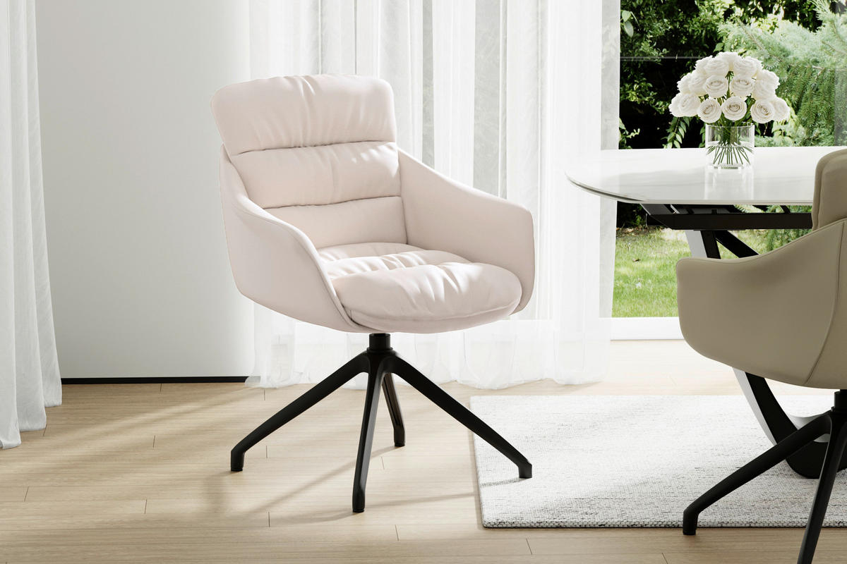 ARMLEHNSTUHL  Sitzfläche 360° drehbar, inklusive Armlehnen, automatische Rückholfunktion  Echtleder  - Beige, Design, Leder/Metall (62/85,5/65cm) - Dieter Knoll