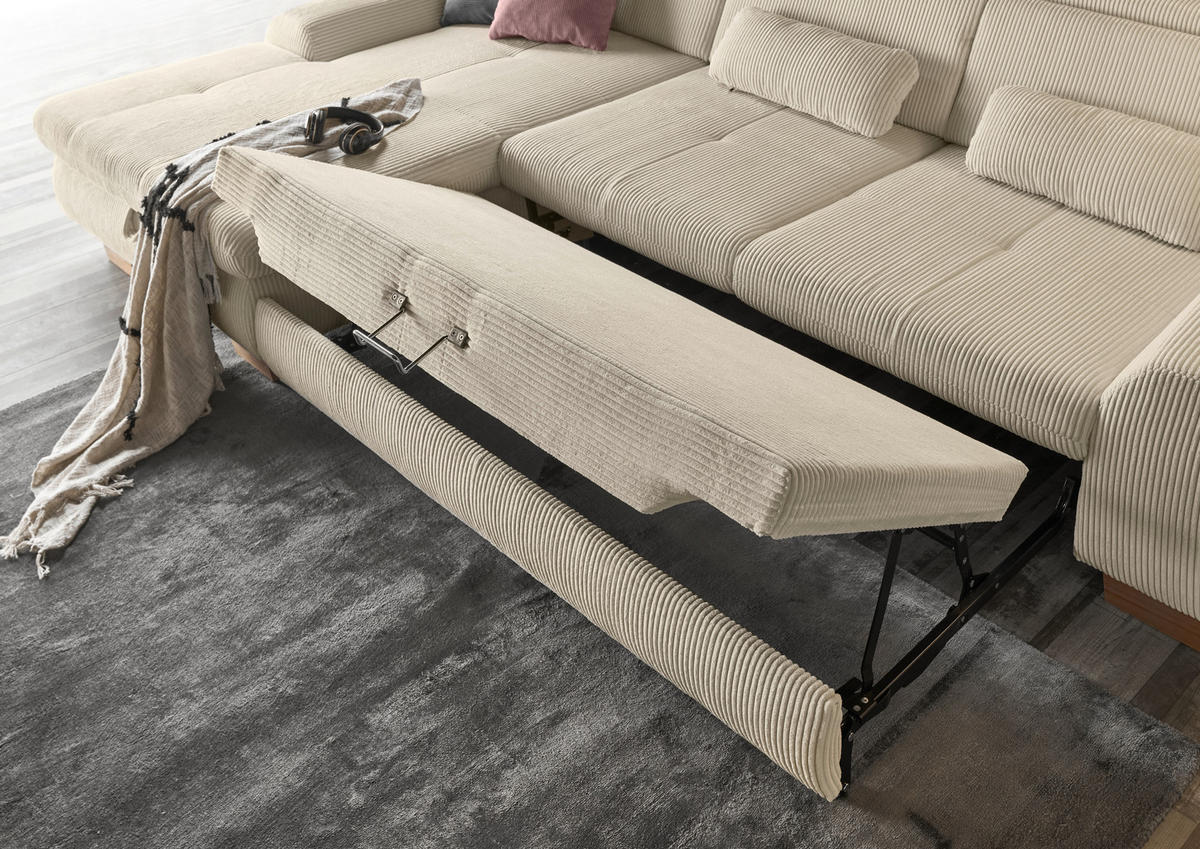 ECKSOFA Creme Cord  - Eiche Bianco/Creme, KONVENTIONELL, Holz/Textil (195/307cm) - SetOne by Musterring