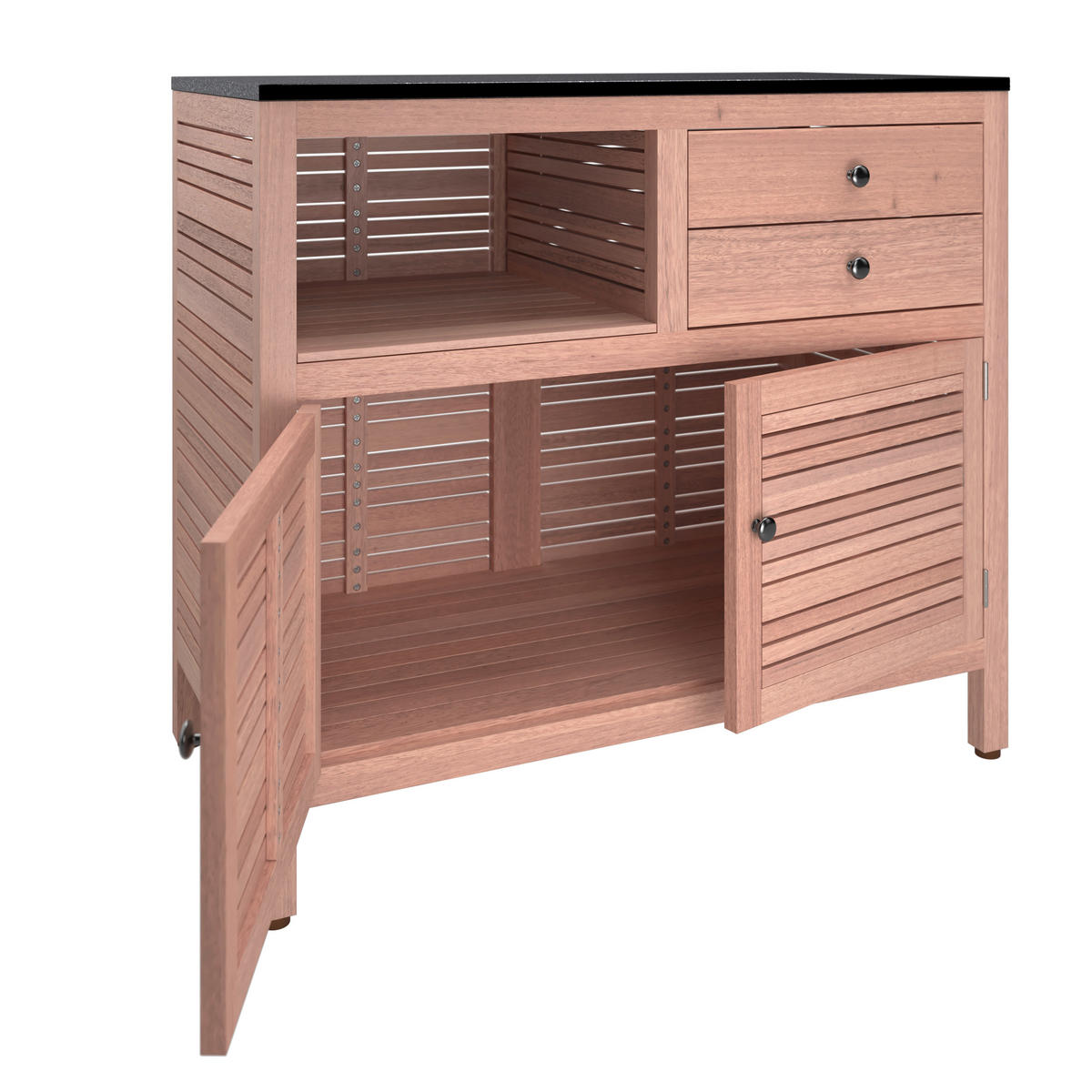 Comodă Cu Uși 100/90/50 cm  - negru/culoare lemn tec, Natur, metal/lemn (100/90/50cm) - Ambia Garden