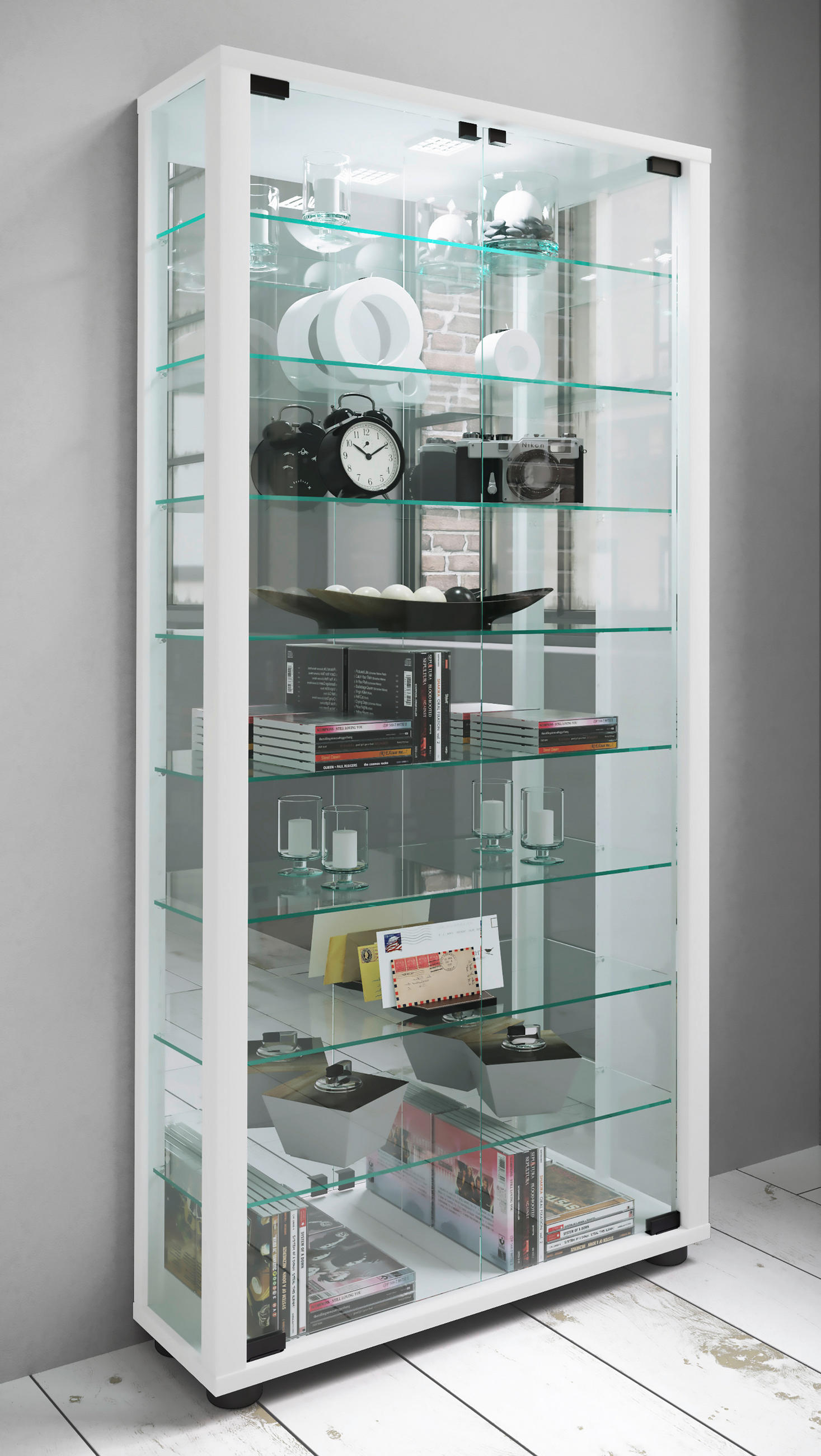 VITRINE in Weiss - Weiss/Schwarz, Modern, Glas/Holzwerkstoff (59/114,8/18cm) - MID.YOU