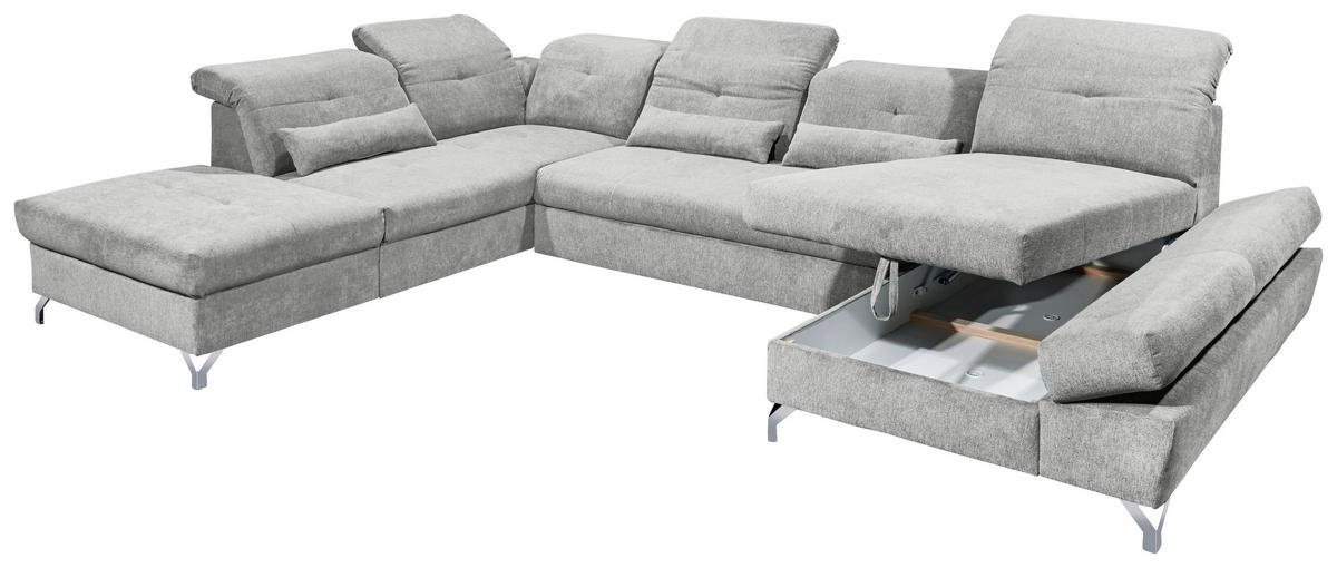 WOHNLANDSCHAFT Schlammfarben Mikrovelours  - Schlammfarben/Silberfarben, MODERN, Textil/Metall (245/350/168cm) - MID.YOU