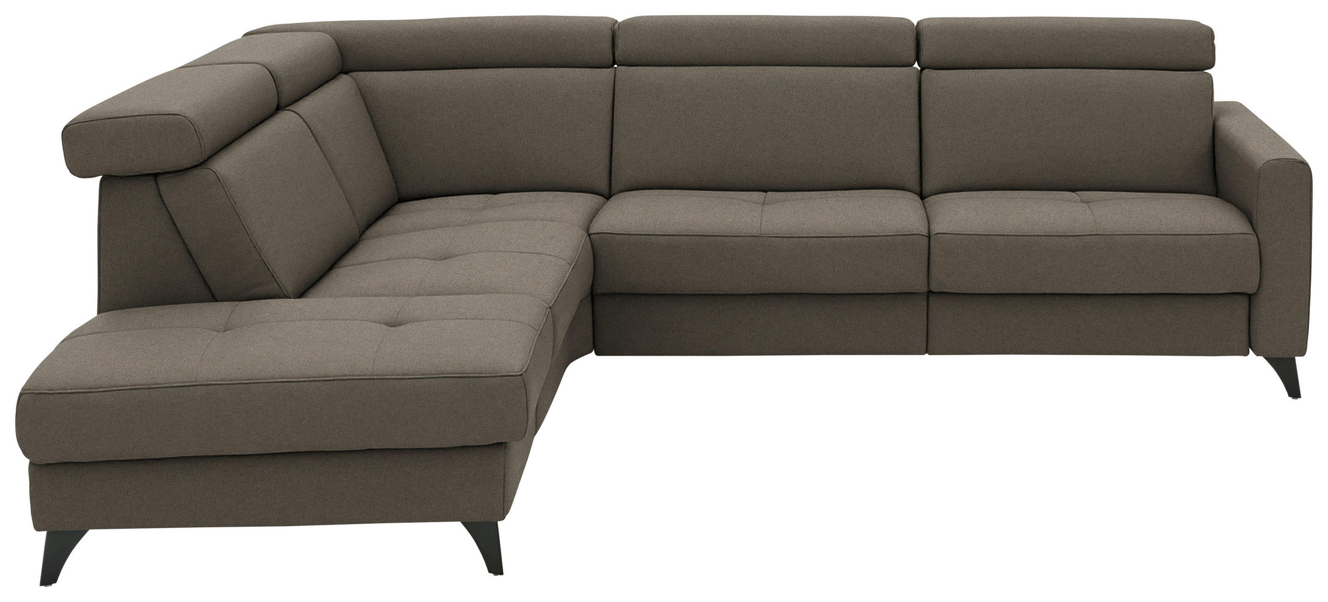 ECKSOFA Beldomo System in Flachgewebe Dunkelbraun Kopfteilverstellung  214/276 cm  - Dunkelbraun/Schwarz, KONVENTIONELL, Textil/Metall (214/276cm) - Beldomo System