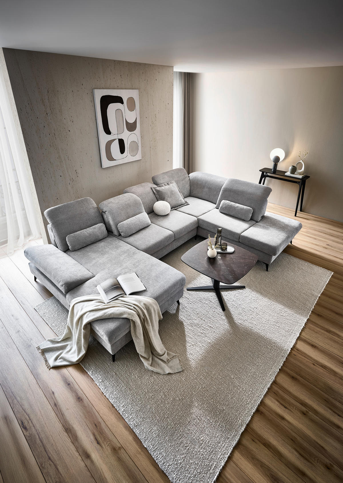 KONFERENČNÝ STOLÍK, antracitová, tmavohnedá, kov, sklo, keramika, 80/80/47-67 cm - tmavohnedá/antracitová, Design, kov/sklo (80/80/47-67cm) - Novel