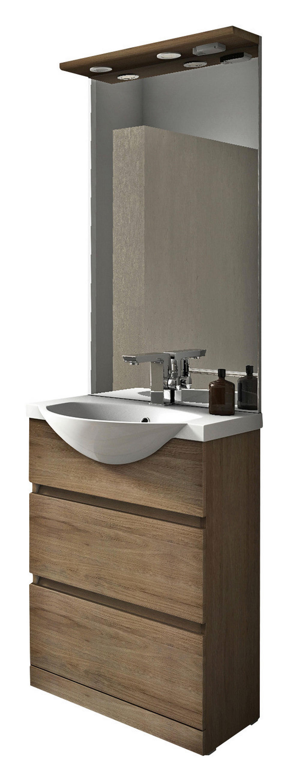 FÜRDŐSZOBABÚTOR - tölgyfa színű/fehér, Basics, műanyag/faalapú anyag (60/190/50cm) - Welnova