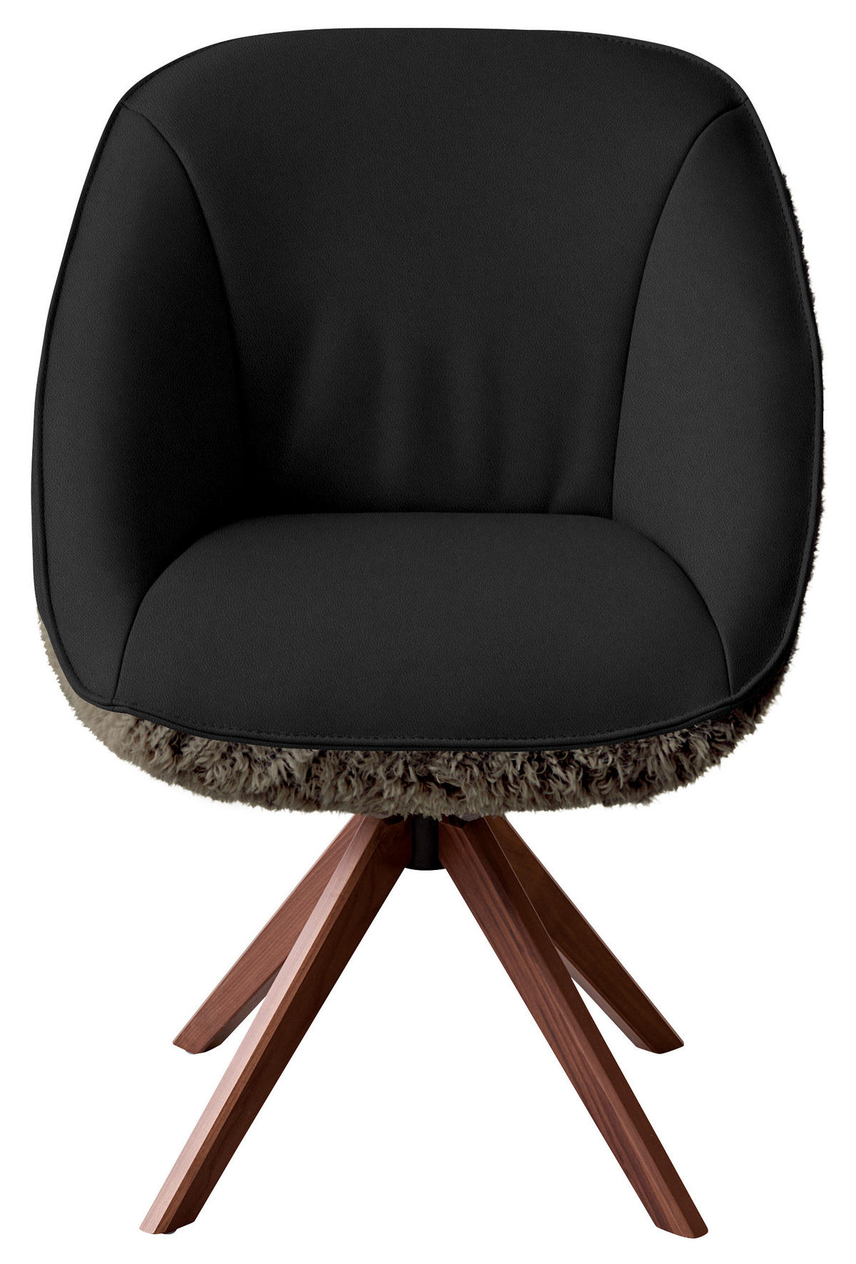 ARMLEHNSTUHL  Beinauswahl, Lederauswahl, Stoffauswahl, inklusive Armlehnen, automatische Rückholfunktion, gepolsterte Armlehnen, Sitzfläche 320° drehbar Hochflor Echtleder  - Schwarzbraun/Nussbaumfarben, Design, Leder/Holz (61/89/70cm) - Koinor