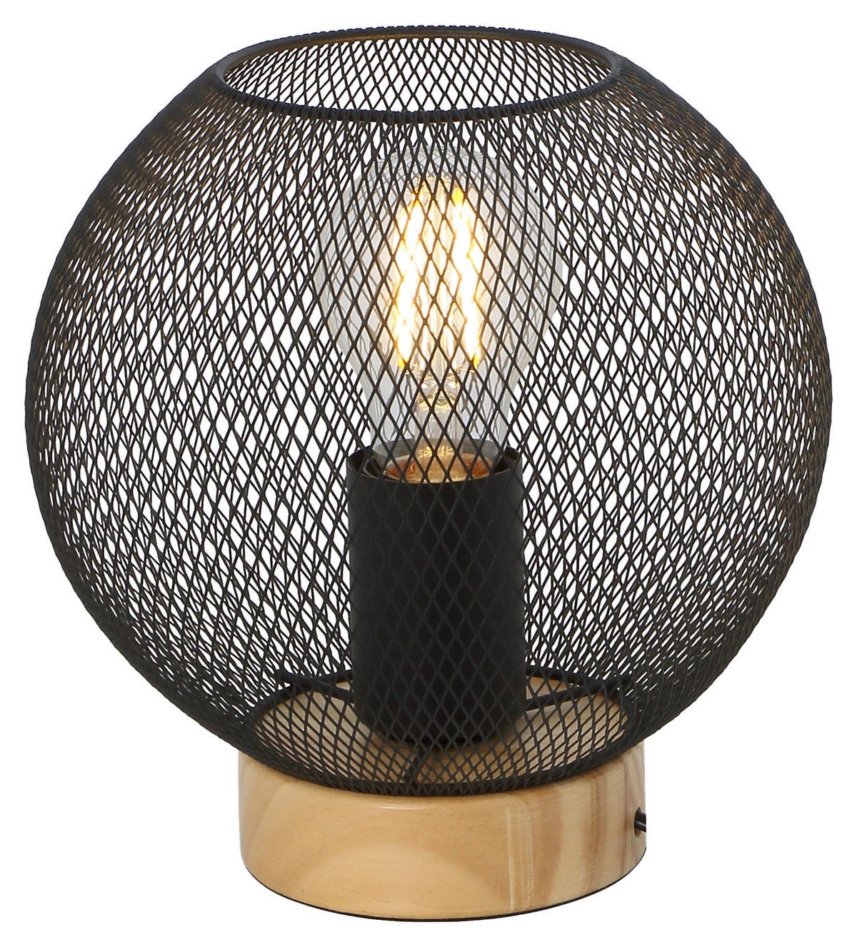 STOLNÍ LAMPA, E27, 20/20 cm  - černá/hnědá, Basics, kov/dřevo (20/20cm) - Globo