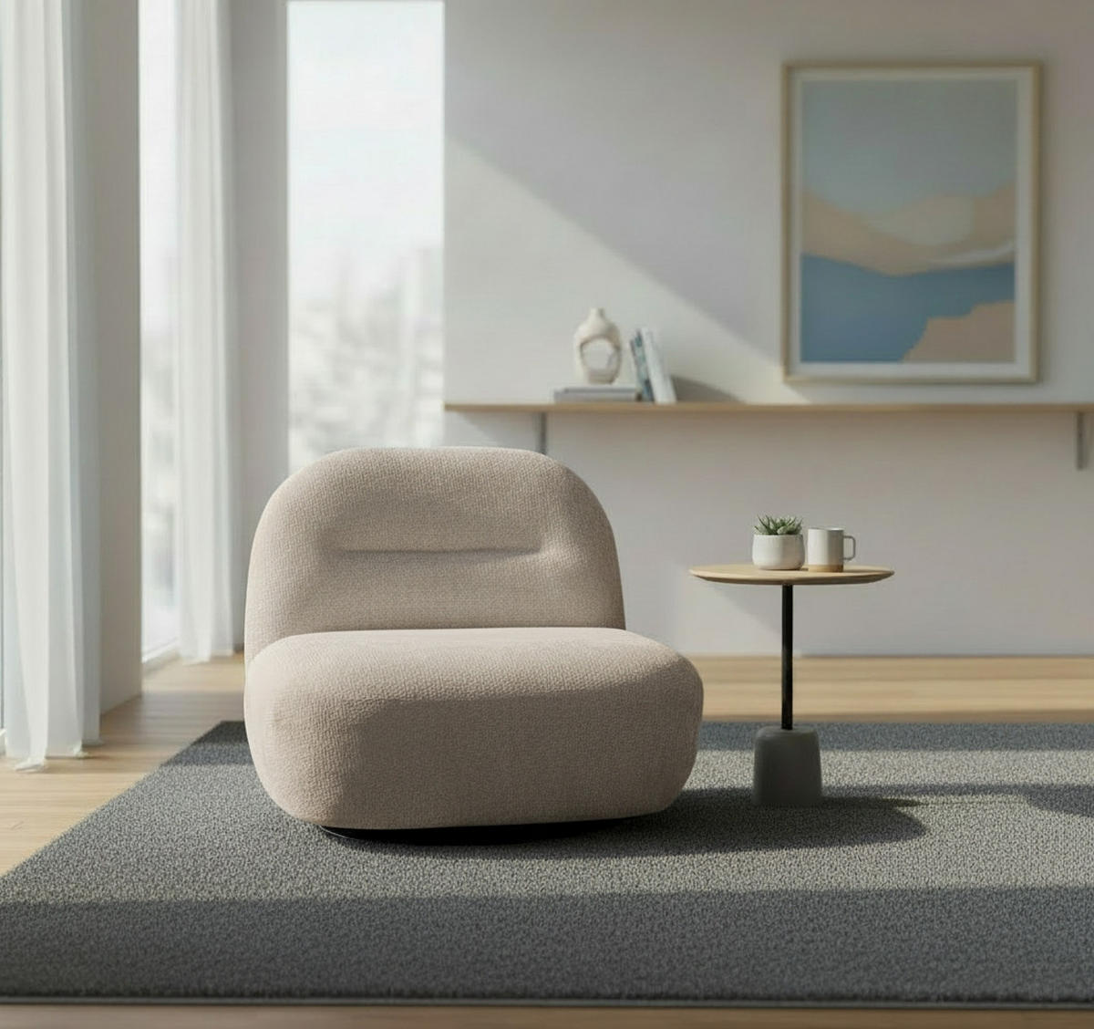 SESSEL in Struktur Hellbraun  - Hellbraun/Schwarz, Basics, Textil/Metall (85/74/85cm) - Livetastic