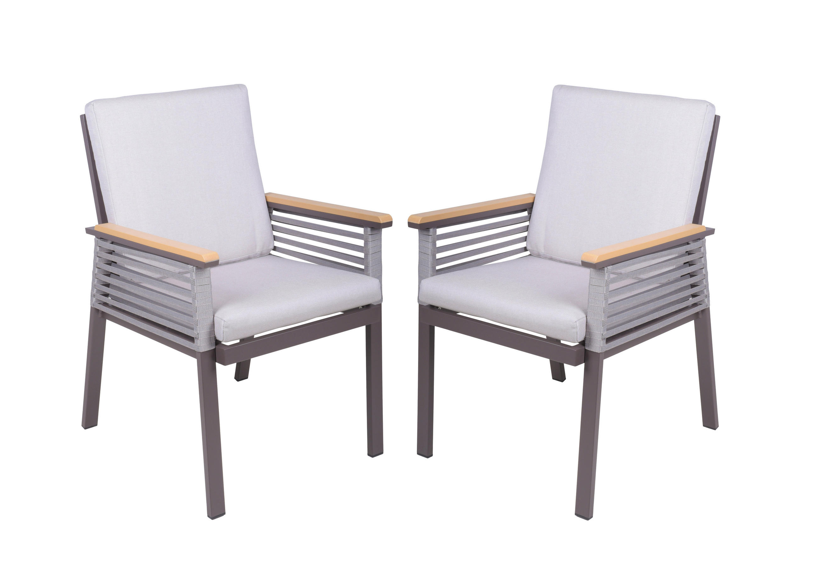 GARTENSTUHL-SET Metall, Kunststoff, Textil Braun, Hellgrau, Dunkelbraun  - Dunkelbraun/Hellgrau, Basics, Kunststoff/Textil (56/86/53cm) - Gardenson