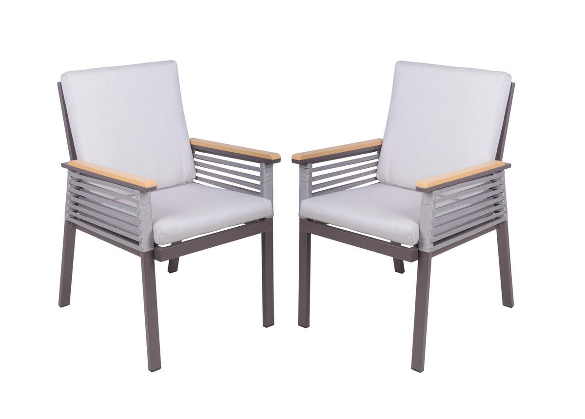 GARTENSTUHL-SET Metall, Kunststoff, Textil Braun, Hellgrau, Dunkelbraun  - Dunkelbraun/Hellgrau, Basics, Kunststoff/Textil (56/86/53cm) - Gardenson