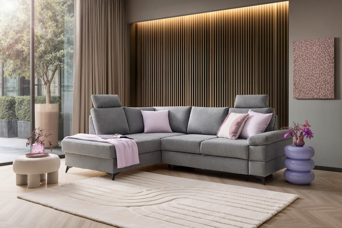 ECKSOFA Webstoff Grau  - Schwarz/Grau, Modern, Textil/Metall (189/87-103/250cm) - MID.YOU