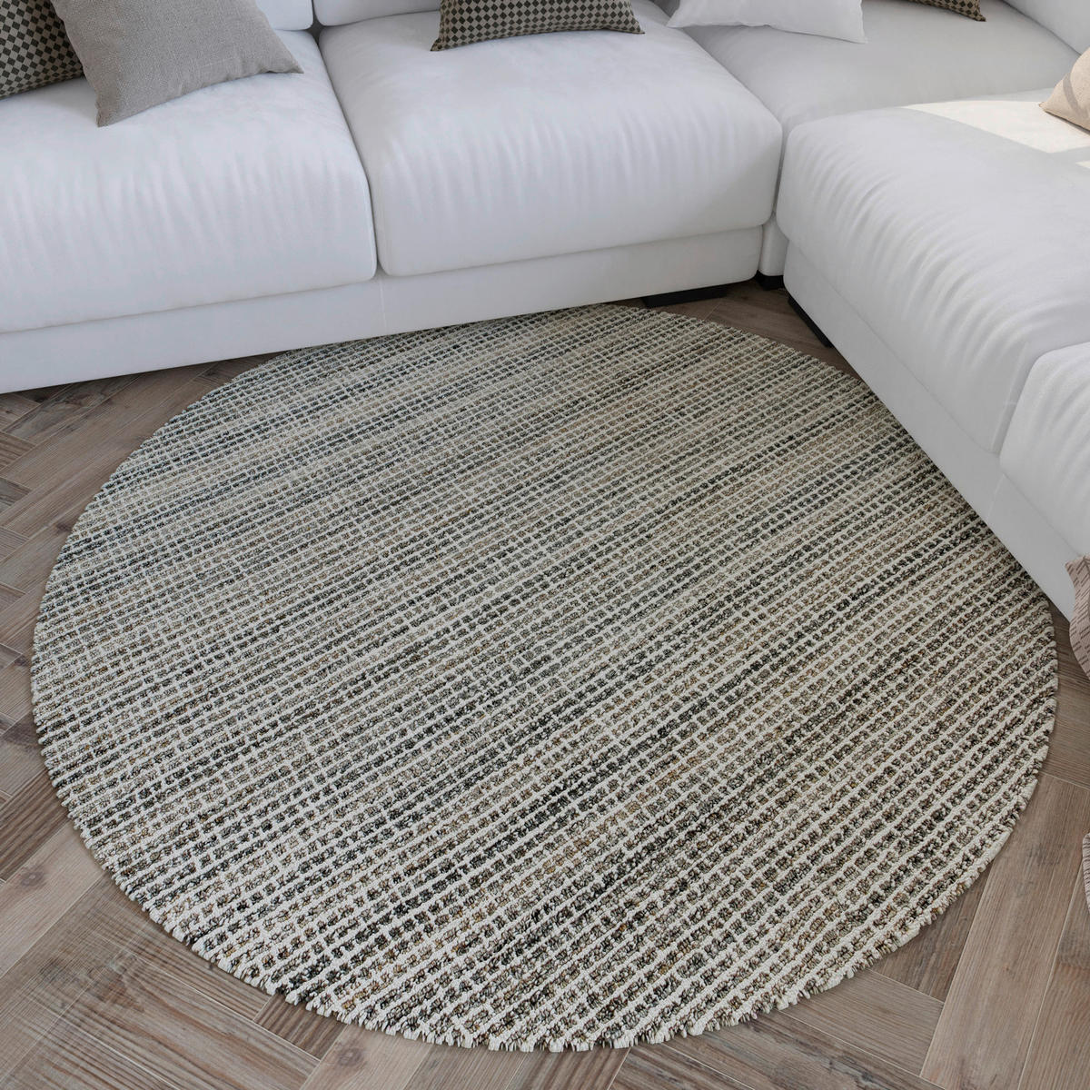 FLACHWEBETEPPICH  Wohnzimmer 200 cm Hamptons FOURTEEN Creme, Grau rund  - Creme/Grau, Basics, Textil (200cm) - WECON HOME
