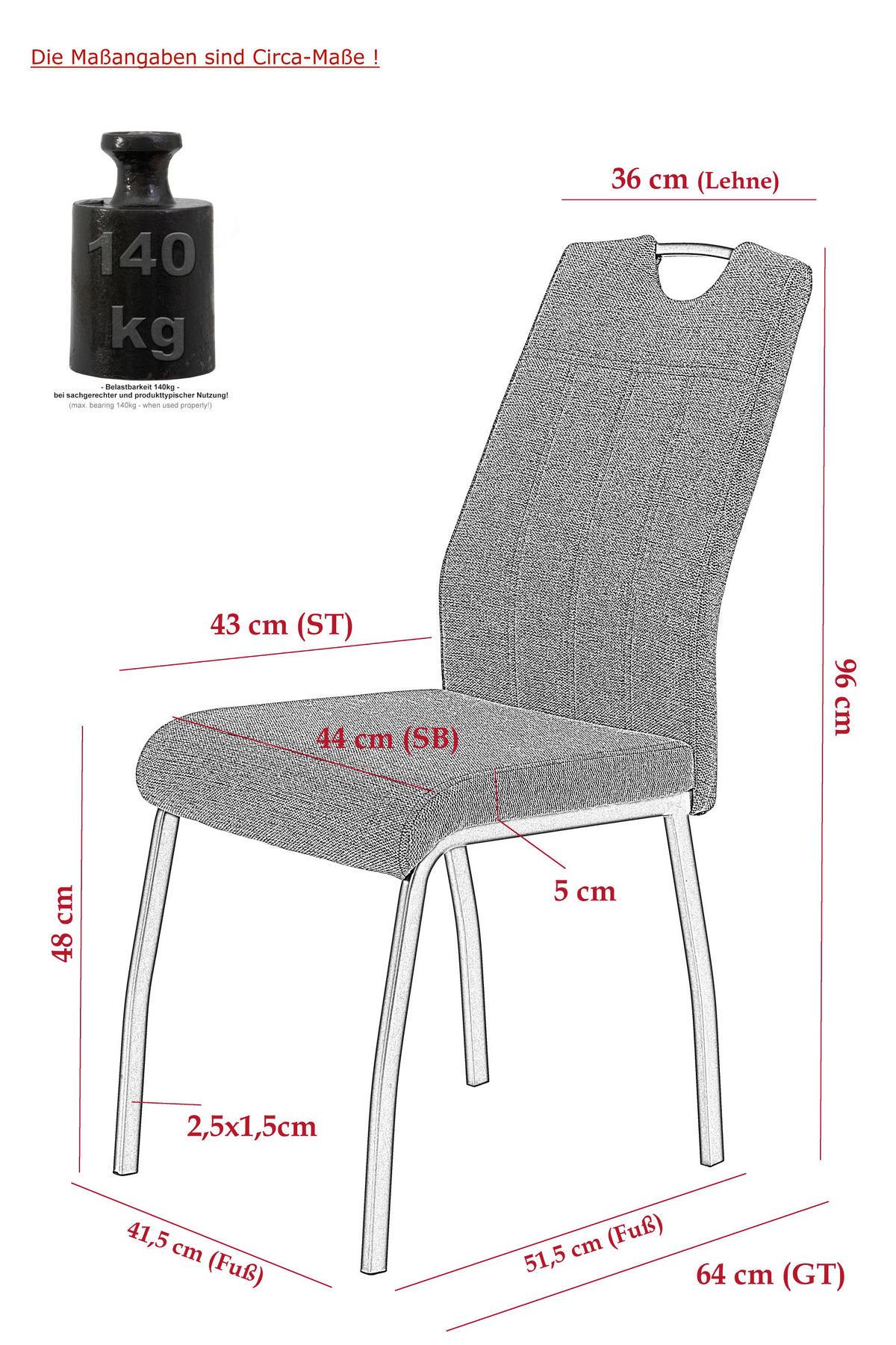 STUHL-SET 4 Stück  in Stahl Mikrofaser Metall, Textil  - Grau, MODERN, Textil/Metall (44/96/64cm) - MID.YOU