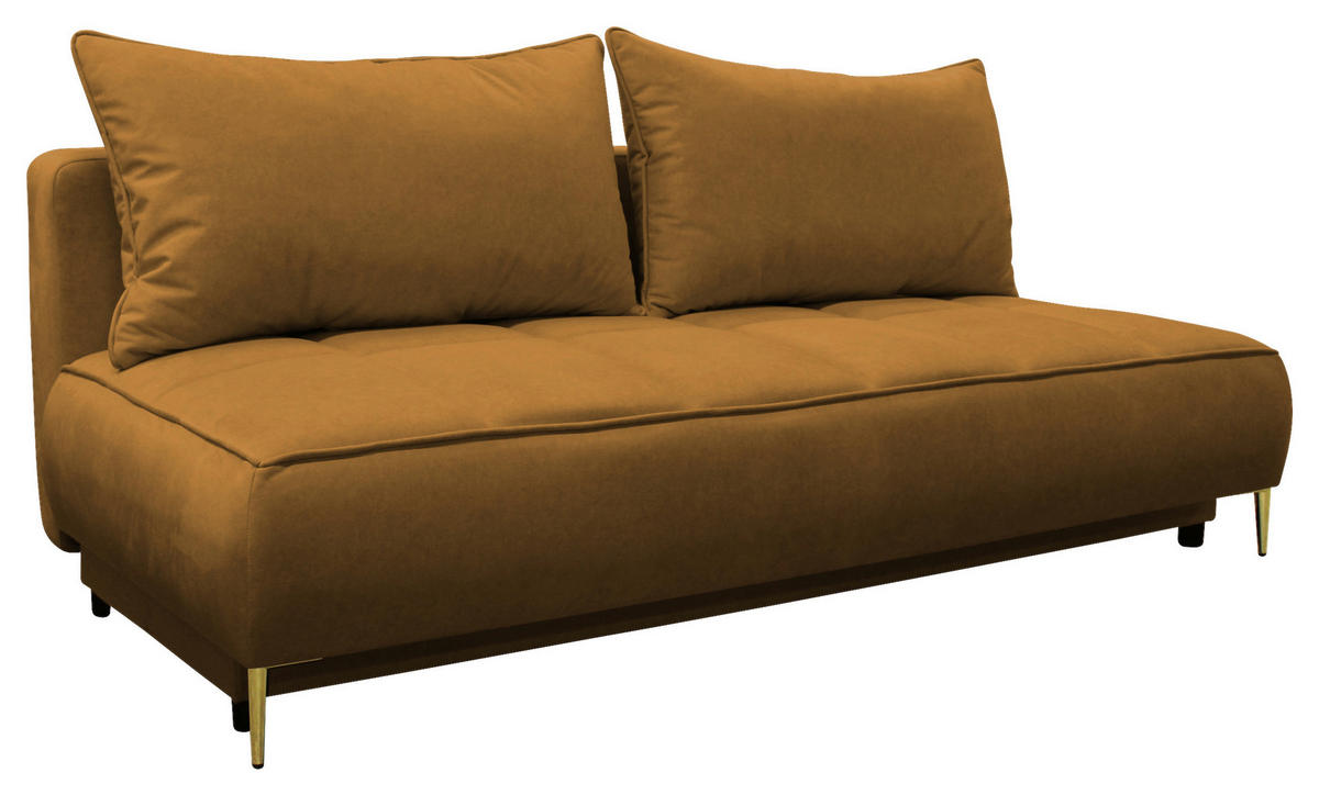 SCHLAFSOFA  mit Liegefunktion Velours Rostfarben  - Rostfarben/Goldfarben, Design, Textil/Metall (200/90/97cm) - MID.YOU