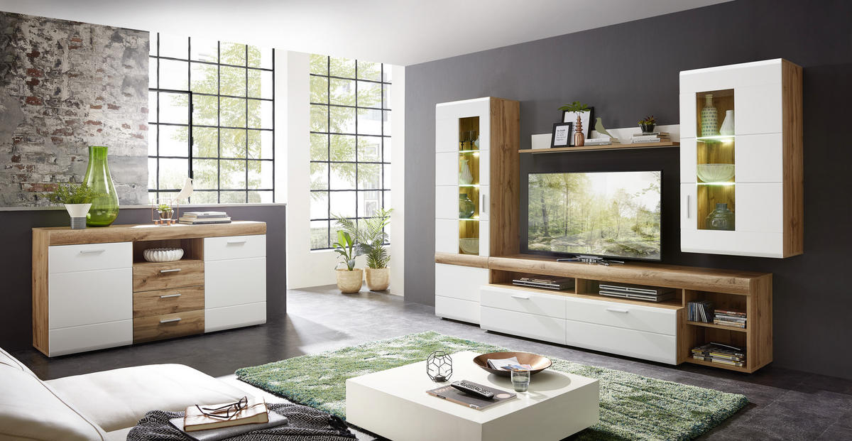 KOMMODE Lyon Weiss, Eichefarben  160/87/44 cm  - Weiss/Eichefarben, Konventionell, Holzwerkstoff/Kunststoff (160/87/44cm) - Xora