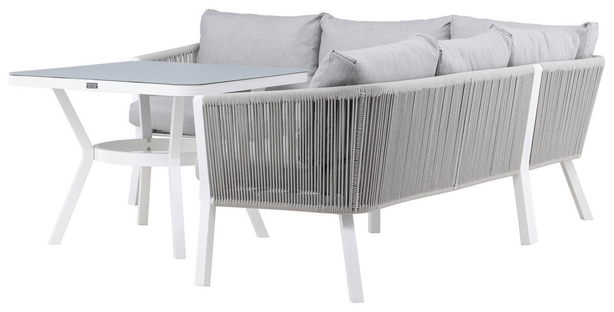 LOUNGEGARNITUR Aluminium  - Weiß/Grau, KONVENTIONELL, Textil/Metall - Gardenson