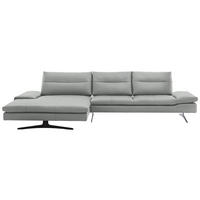 ECKSOFA in Echtleder Grau  158/342 cm  - Schwarz/Grau, MODERN, Leder/Metall (158/342cm) - Chilliano