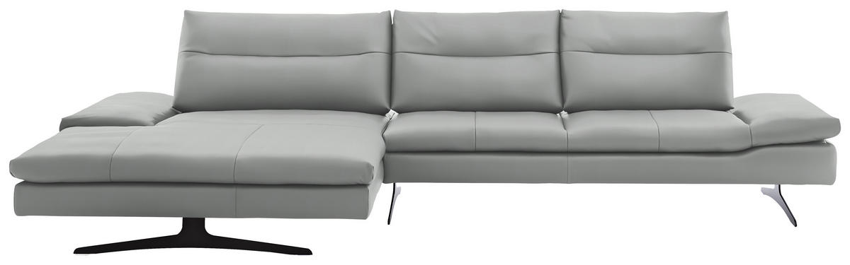 ECKSOFA in Echtleder Grau  158/342 cm  - Schwarz/Grau, MODERN, Leder/Metall (158/342cm) - Chilliano