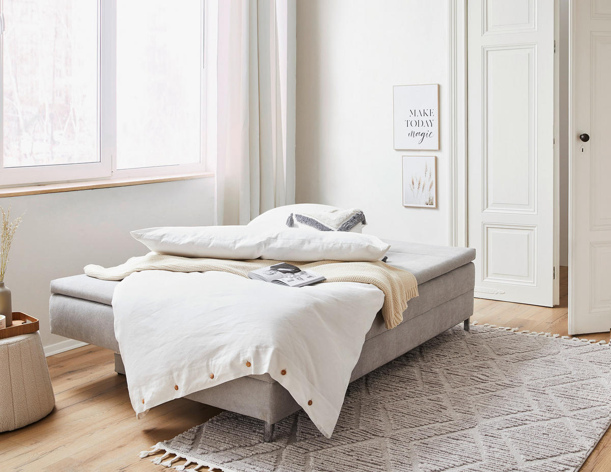 ZOFA BOXSPRING,  svetlo siva tekstil  - barve kroma/svetlo siva, Design, kovina/tekstil (200/93/107cm) - Novel