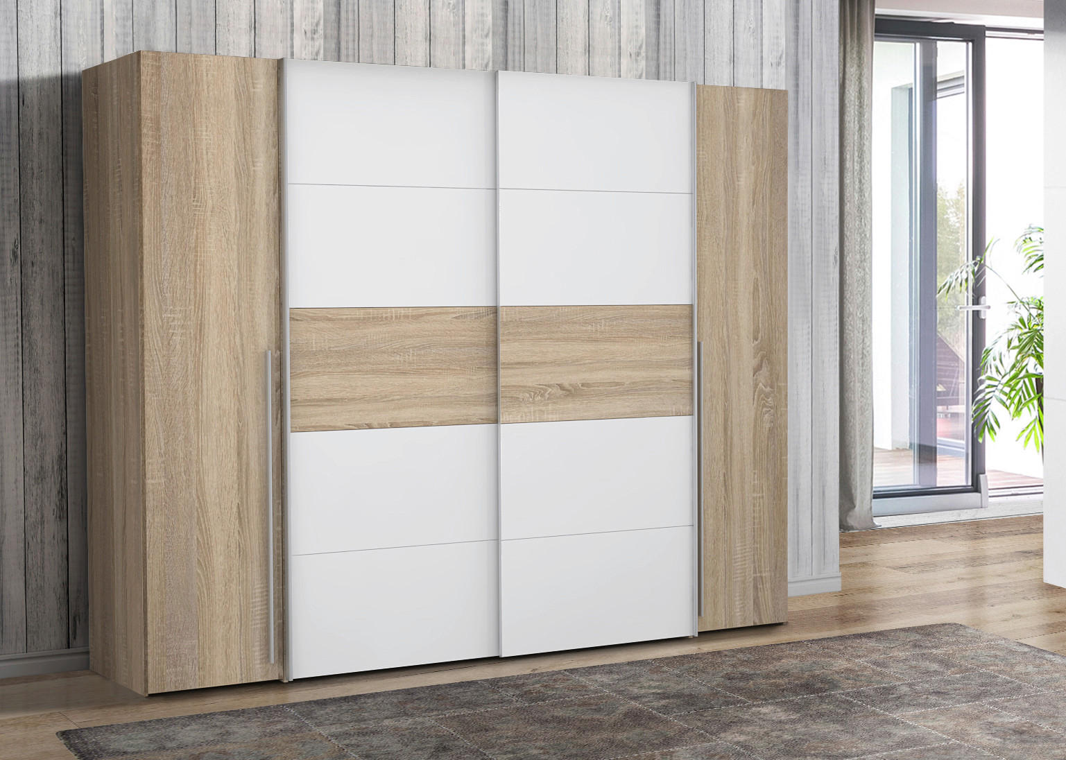 KLEIDERSCHRANK 270/210/61 cm 4-türig Weiß, Sonoma Eiche  - Alufarben/Weiß, KONVENTIONELL, Holzwerkstoff/Kunststoff (270/210/61cm) - MID.YOU