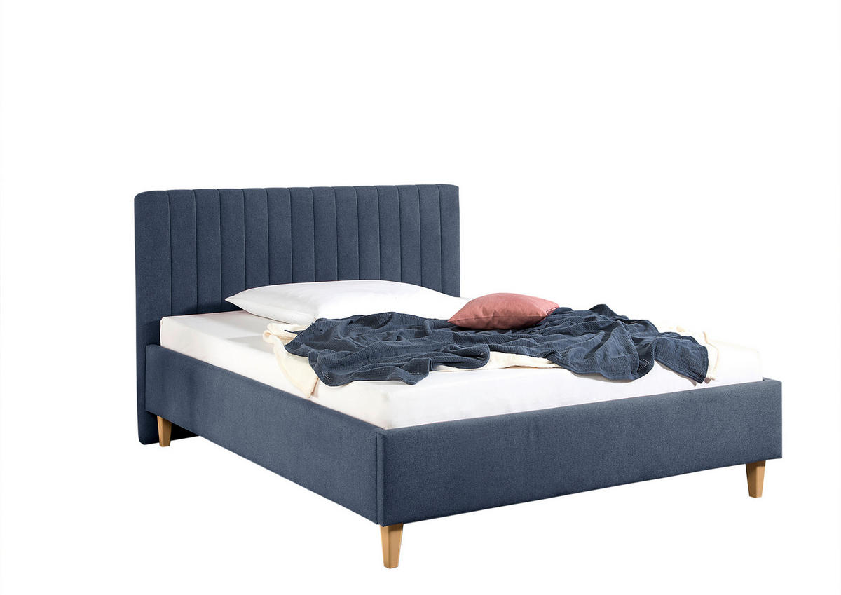 POLSTERBETT 100/200 cm,  in Blau,  - Blau/Naturfarben, MODERN, Holz/Textil (100/200cm) - Livetastic